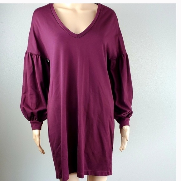 EXPRESS•Puff Sleeve burgundy Tunic Dress - Picture 2 of 5